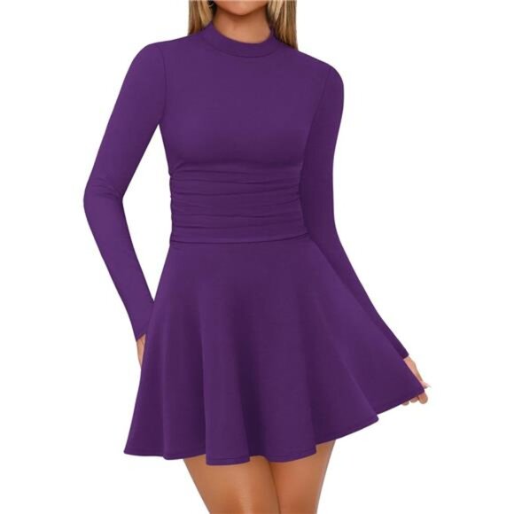 Long Sleeve Mini Dresses for Women Purple - Picture 2 of 5